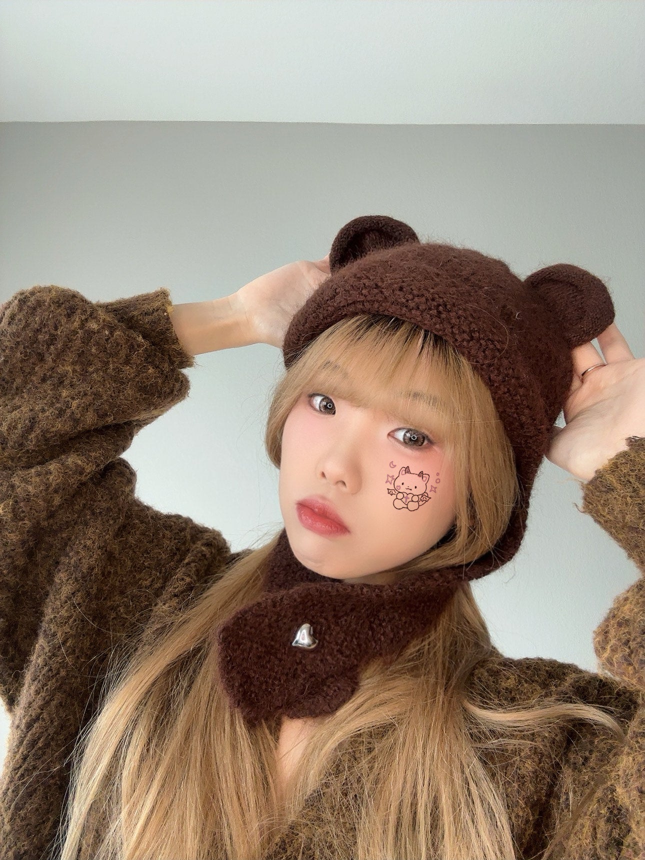 Brown Fuzzy Bear Hat – Cozy Winter Beanie front view.