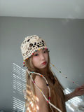 Crochet Bead Hat – Boho Festival Style front view.