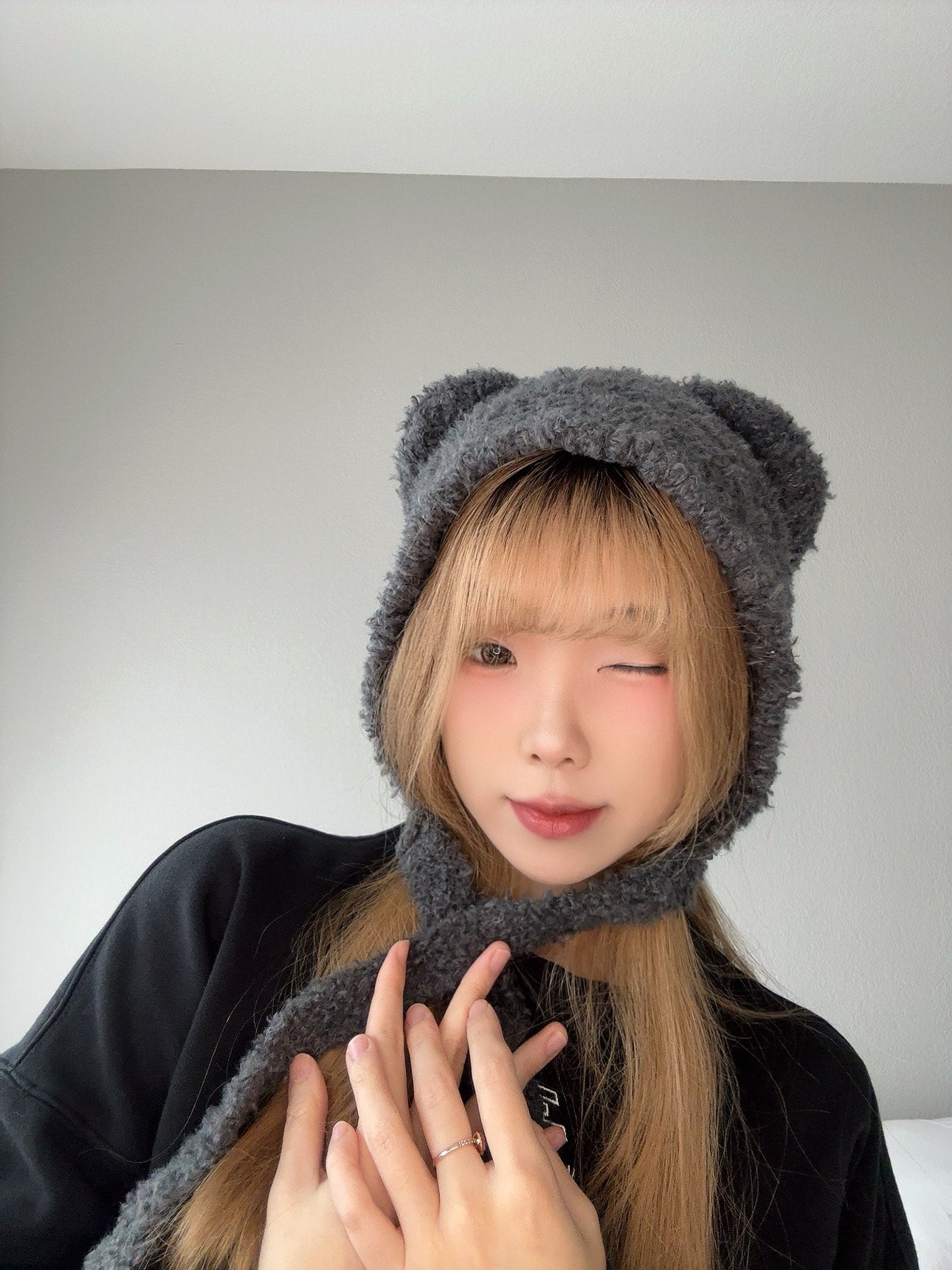 Gray Bear Knit Hood – Soft Winter Accessory icon view.