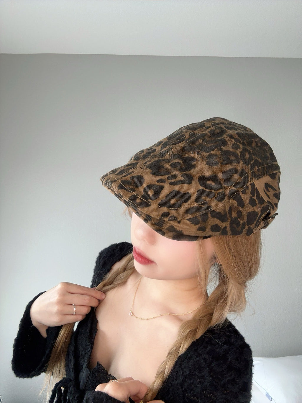 Leopard Print Cap – Trendy Animal Hat side view.