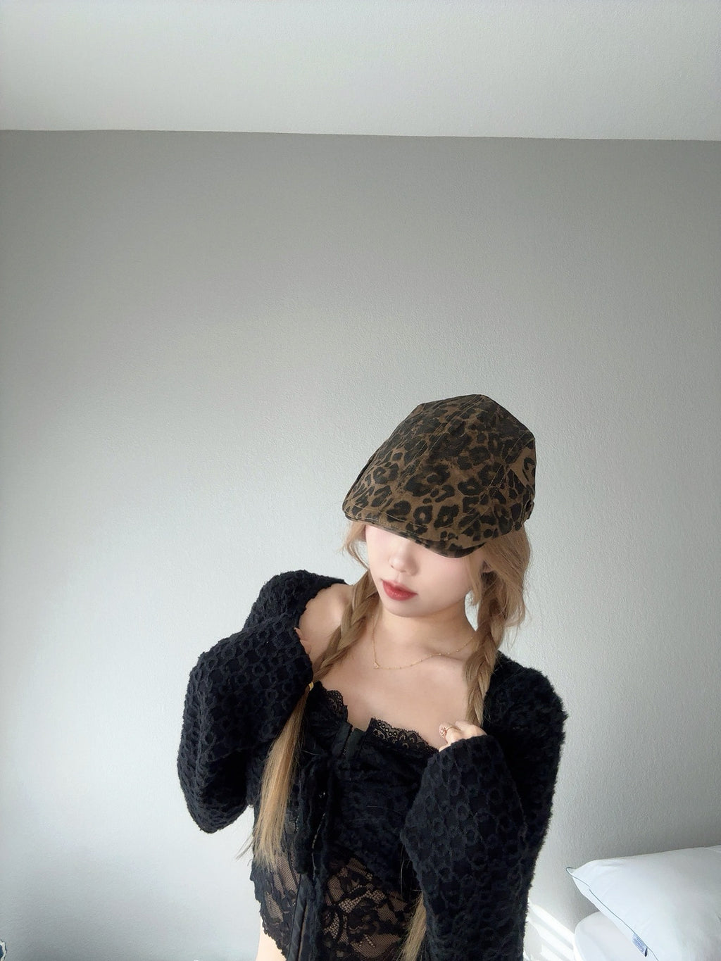 Leopard Print Cap – Trendy Animal Hat above view.