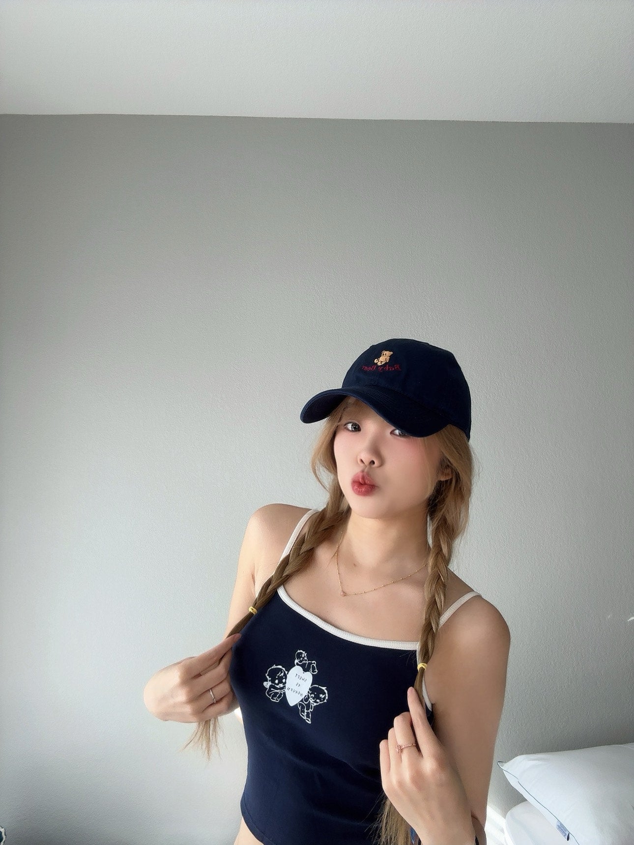 Navy Bear Embroidered Cap – Cute Casual Hat far view.