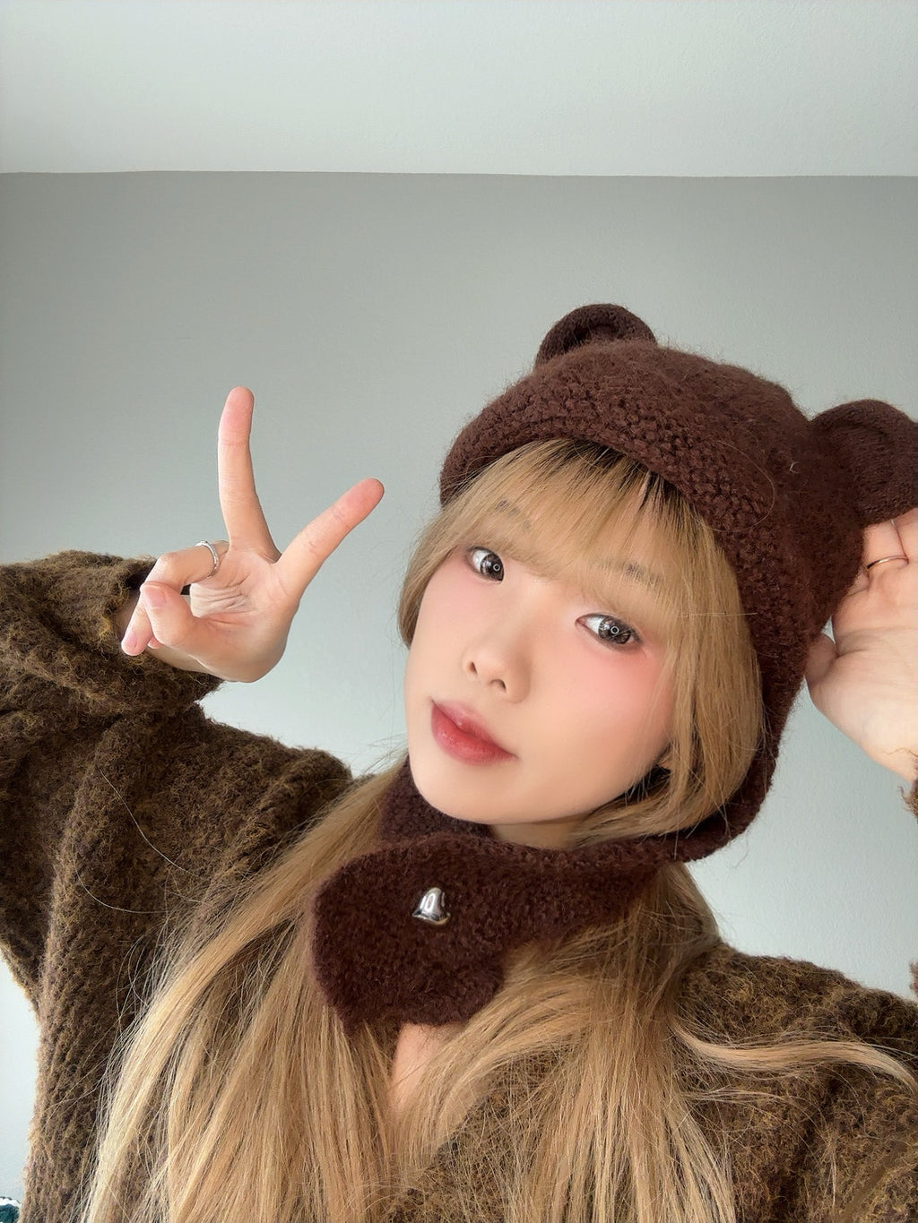 Brown Fuzzy Bear Hat – Cozy Winter Beanie side view.