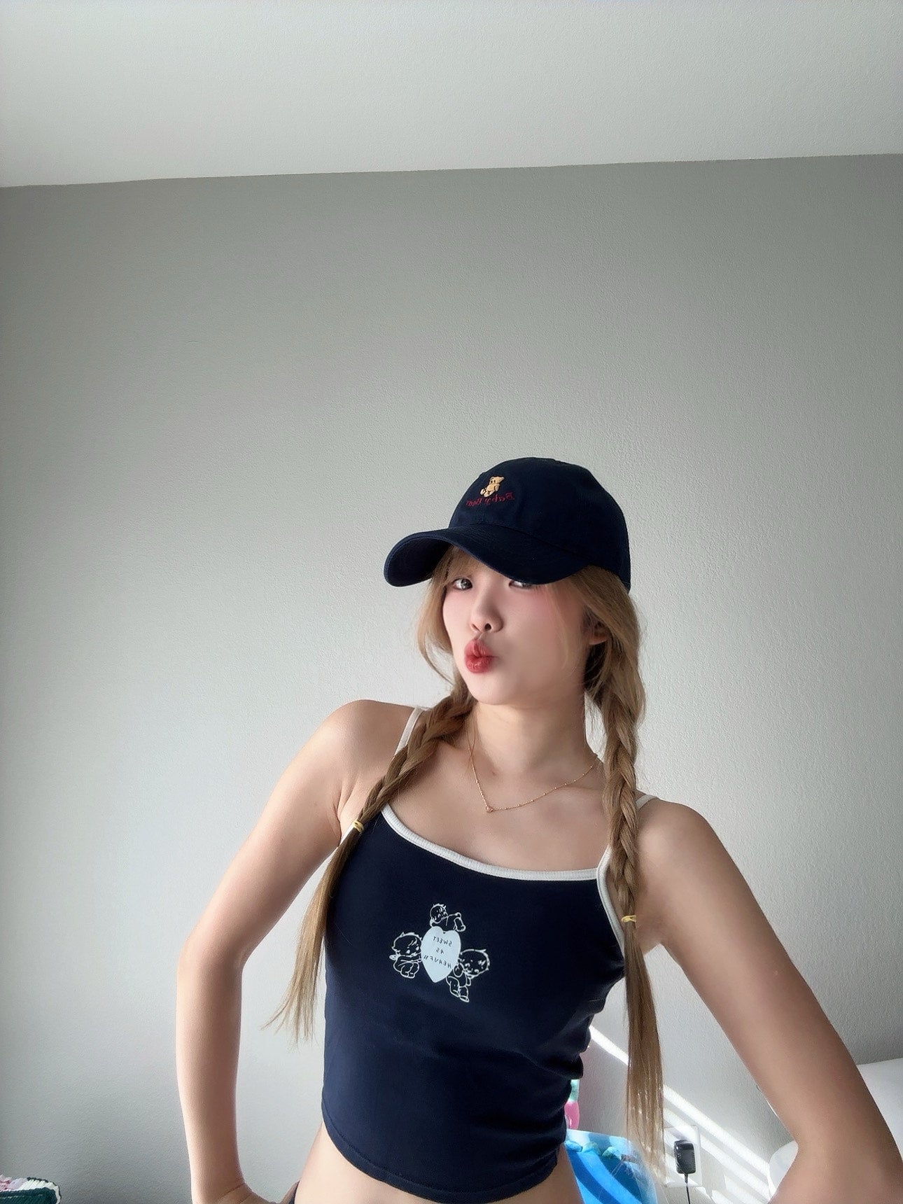Navy Bear Embroidered Cap – Cute Casual Hat front view.